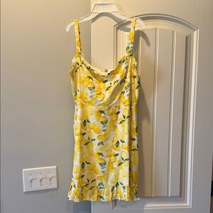 Mustard Seed Yellow Lemon Print Mini Dress